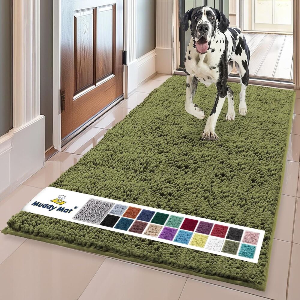 Muddy Mat Highly Absorbent Soft Chenille Door Mat & Pet Rug Army Green 36"x60"